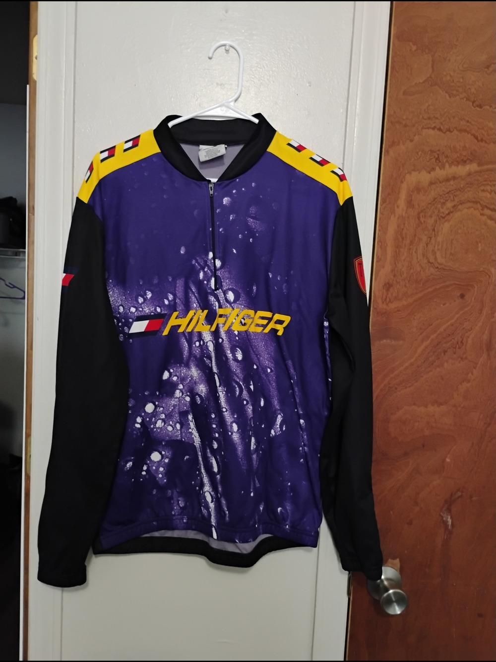 Tommy Hilfiger Purple and Black Logo Quorter Zip Cycling Jacket Sz XL